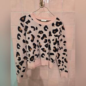 Short Pink Leopard Print Sweater